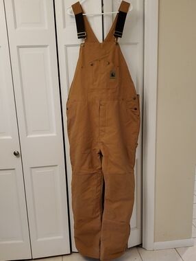 EUC Berne Insulated Duck Bib Overalls 42-44 Extra Large Tall Tan Cotton Work